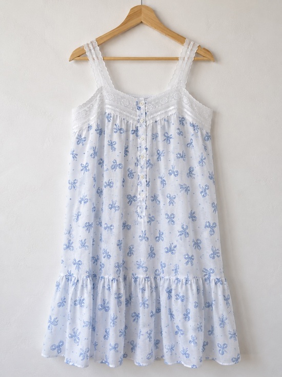 Vintage Dresses & Skirts - Vintage Willow Creek Blue Bow Lace Cottagecore Tradwife Coquette Nightgown M